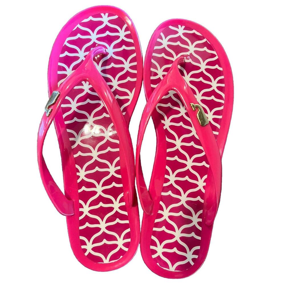 EUC Vineyard Vines women’s metal whale charm Jelly Flip Flops Thong Sandal USA 9 - Picture 1 of 4